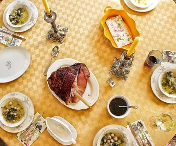 High angle view of food on table