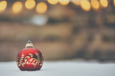 Close-up of christmas decoration on table