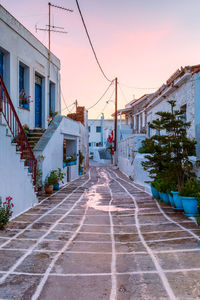 Sunset in chora village of kythnos island in greece.