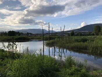 Scenic view of lake against sky