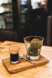 Close-up of tea in glass on table