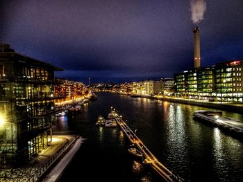 River passing through city at night