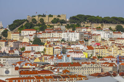 Aerial view of townscape against sky