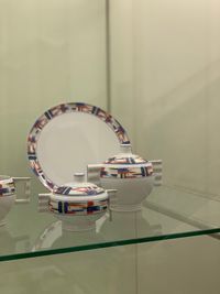 Close-up of shopping cart on table in bathroom