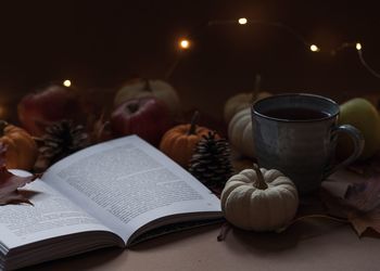 Close-up of open book on table