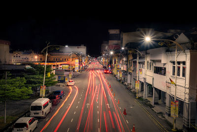 High angle view of traffic on road at night