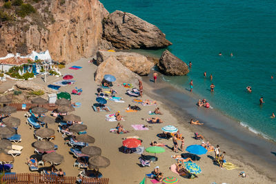 High angle view of people at beach