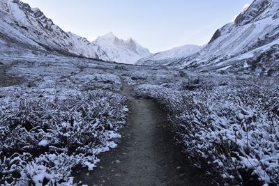 Scenic view of snowcapped mountains against sky