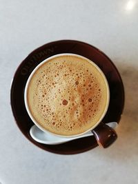 High angle view of coffee on table