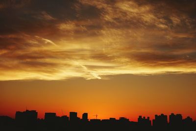 Silhouette of buildings against dramatic sky