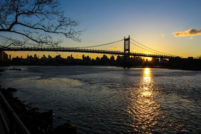 Bridge over river at sunset