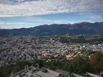 High angle view of townscape against sky