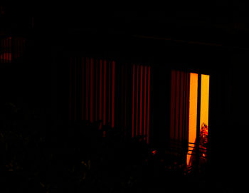 Silhouette man standing in illuminated dark at night
