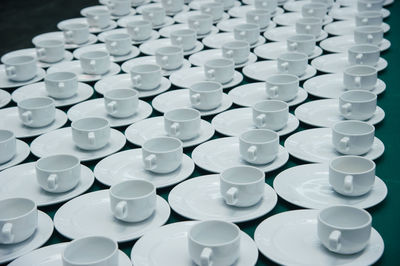 High angle view of empty coffee cups