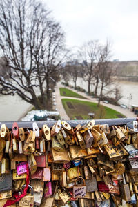 Close-up of padlocks outdoors