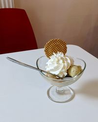 High angle view of dessert on table