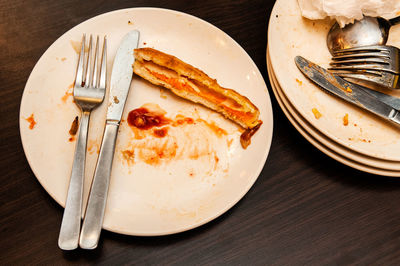 High angle view of food in plate on table