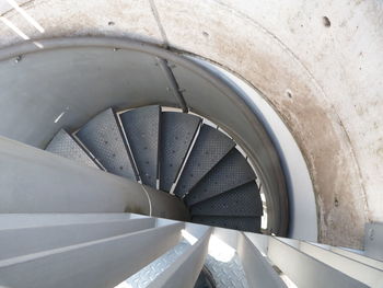 High angle view of spiral staircase in building