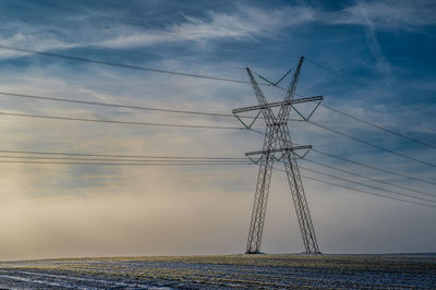 High voltage power line in rime frost, denmark