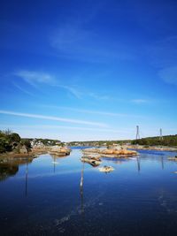 Scenic view of lake against blue sky