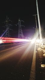 Light trails on road at night