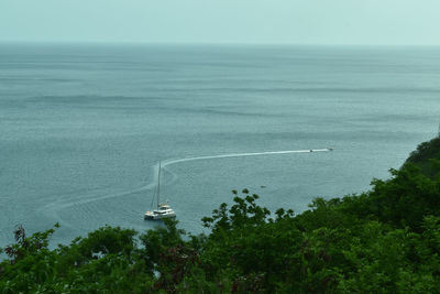 High angle view of sailboat by sea against sky saint lucia