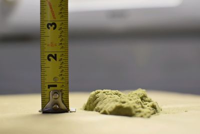 Close-up of text on table