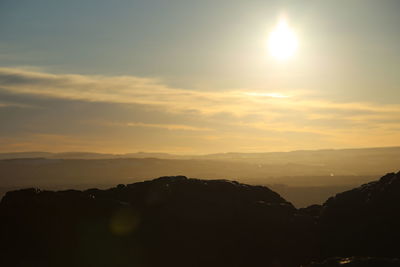 Scenic view of silhouette mountains against sky at sunset