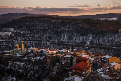 Aerial view of cityscape during winter