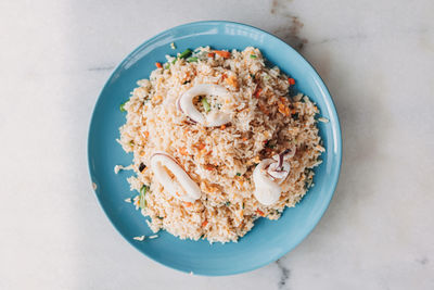 High angle view of breakfast served in plate