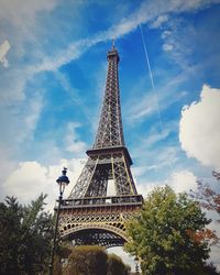 Low angle view of eiffel tower against sky