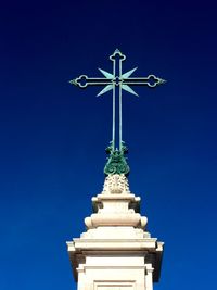 Low angle view of built structure against blue sky