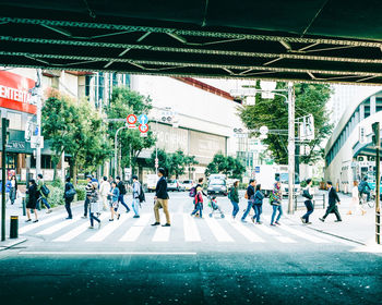 People walking on city street