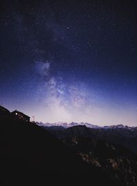 Scenic view of mountains against sky at night