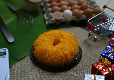 High angle view of orange on table