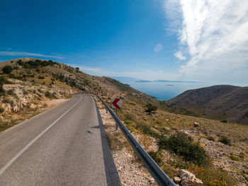 Road to stara baška on island krk with amazing views on kvarner bay and other croatian islands