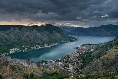 Scenic view of lake against cloudy sky