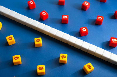 High angle view of toy blocks on table