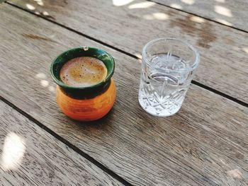 High angle view of coffee on table