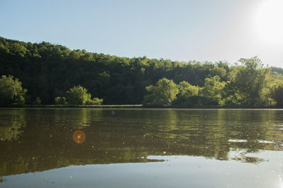 Scenic view of lake against clear sky