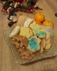 High angle view of dessert in plate on table