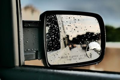Close-up of wet car window