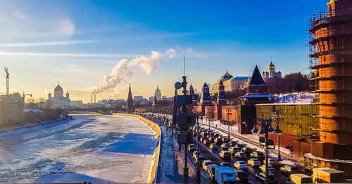 Panoramic view of buildings against sky in city