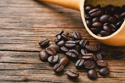 High angle view of coffee beans on table