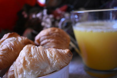 Sweet orange juice and croissant breakfast