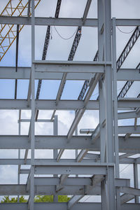 Interconnected steel beams of a new building being erected