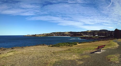 Scenic view of sea against blue sky