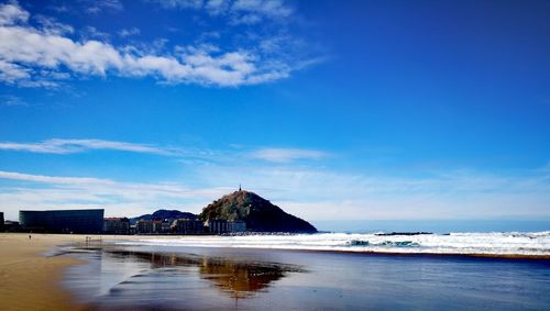 Scenic view of sea against blue sky