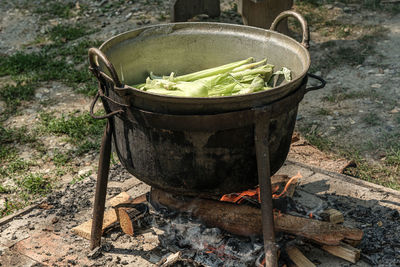 Romanian traditional food prepared at the cauldron on the open fire