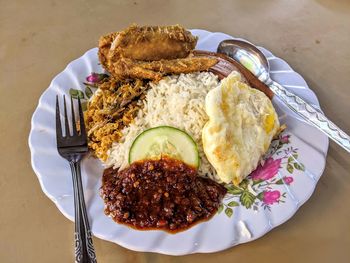 High angle view of meal served in plate